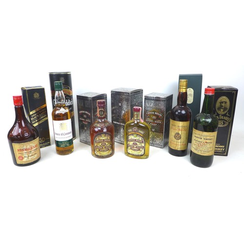 112 - A mixed collection of whisky, including three boxed bottles of Chivas Regal and a boxed bottle of Jo... 