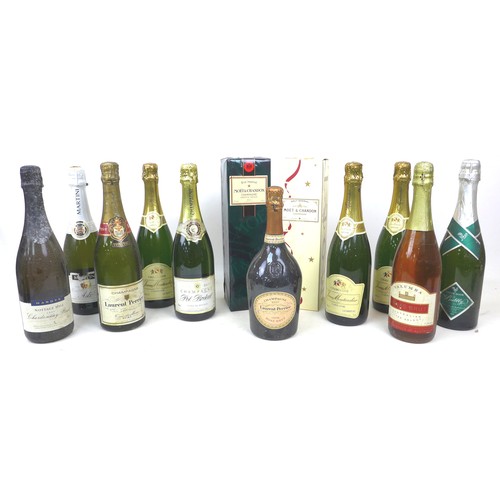 124 - A mixed parcel of champagnes and sparkling wines, including two boxed Moet & Chandon. (12 bottles)