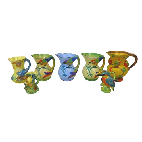 28 - A collection of Art Deco jugs depicting birds, including Burleigh Ware Kingfisher, 12cm high, and Bl... 