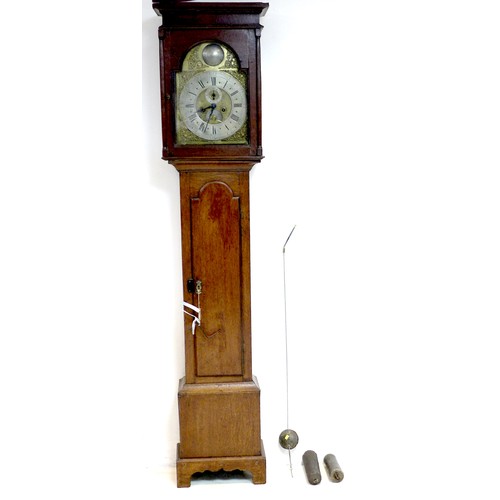 260 - A George III oak long case clock, brass dial with silvered chapter rings, engraved and black painted... 