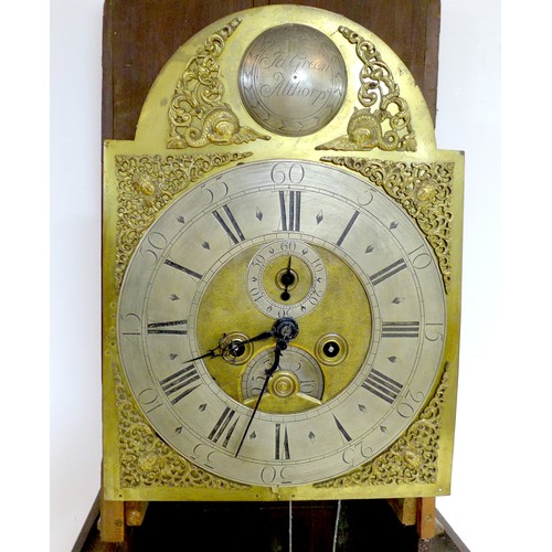 260 - A George III oak long case clock, brass dial with silvered chapter rings, engraved and black painted... 