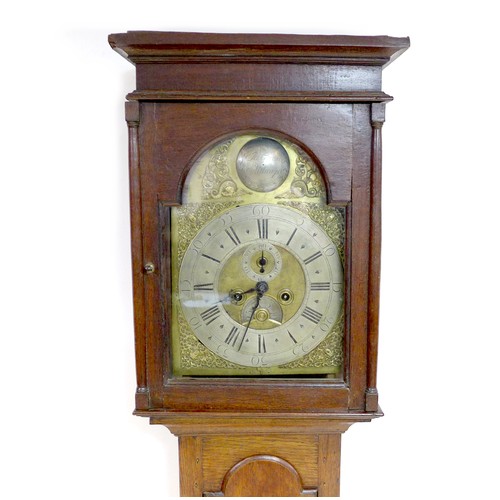 260 - A George III oak long case clock, brass dial with silvered chapter rings, engraved and black painted... 