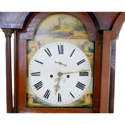 265 - A 19th century oak long case clock, with painted Roman numeral dial, two train movement, plain case ... 