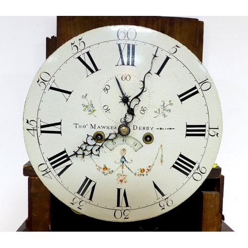 274 - An early 19th century oak long case clock, twin train 8 day movement chiming on a bell, circular dia... 