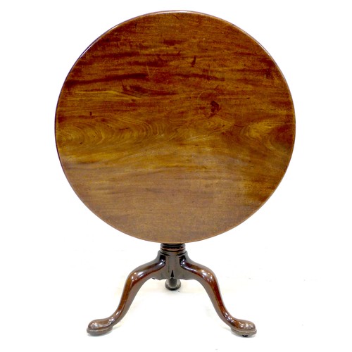 273 - A Georgian mahogany tea table, circular tilt top, birdcage revolving movement on gun barrel column, ... 