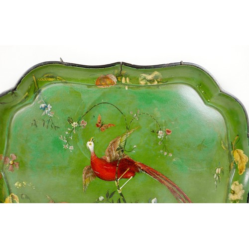 155 - A graduating set of four Regency tole painted papier mache trays, circa 1830, each with scalloped ed... 