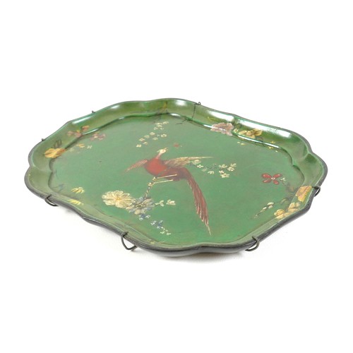 155 - A graduating set of four Regency tole painted papier mache trays, circa 1830, each with scalloped ed... 