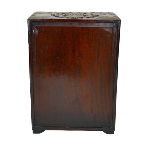 7 - An early 20th century Chinese hardwood table-top cabinet, with four drawers to its interior, lock an... 