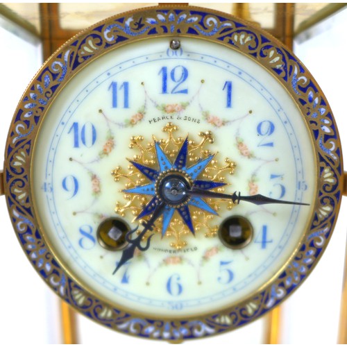 270 - An Edwardian champleve enamel and gilt brass mantel clock, retailed by Pearce & Sons, Huddersfield, ... 