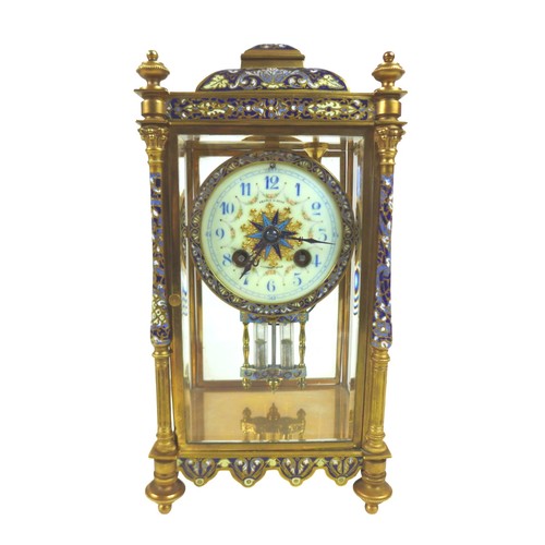 270 - An Edwardian champleve enamel and gilt brass mantel clock, retailed by Pearce & Sons, Huddersfield, ... 