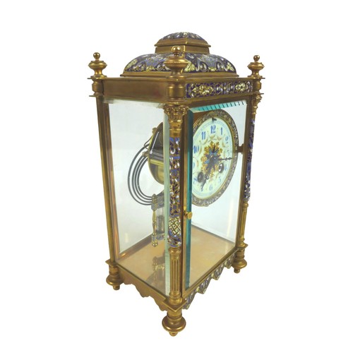 270 - An Edwardian champleve enamel and gilt brass mantel clock, retailed by Pearce & Sons, Huddersfield, ... 