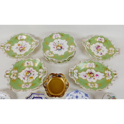 17A - A collection of porcelain and china, comprising a Coalport part dessert service, green and white gro... 
