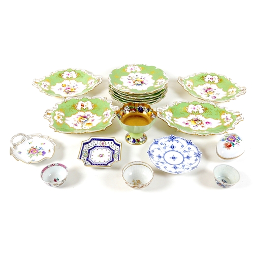 17A - A collection of porcelain and china, comprising a Coalport part dessert service, green and white gro... 