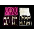 Two cased sets of Victorian and later silver teaspoons, comprising a Victorian set of six teaspoons ... 