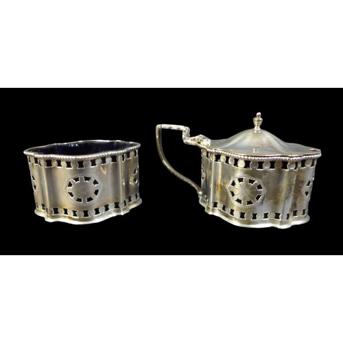 72 - A small group of silver items, comprising   a Regency style silver lidded mustard and salt, of shape... 