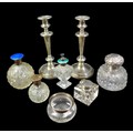A collection of silver topped ink wells and dressing table bottles, including a Victorian or later l... 