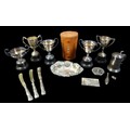 A small collection of Edwardian and later silver and silver plate, including a silver National Benzo... 