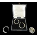 A collection of 20th century horseshoe shaped silver items, comprising a cased set of two silver hor... 