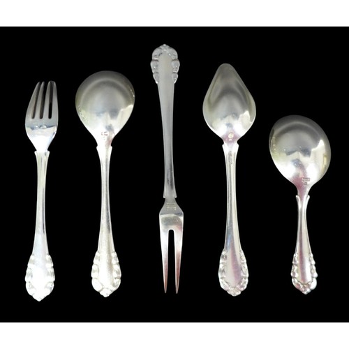 37 - Five pieces of early 20th century and later Georg Jensen Lily of the Valley pattern silver flatware,... 