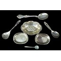 A group of assorted international silver, comprising a two small oval form pin trays, both marked 92... 