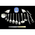 A collection of Victorian and later silver and white metal, including a pair of Victorian twin handl... 