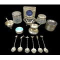 A collection of Edwardian and later silver, including a George V small lidded circular pot with engi... 