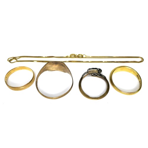 301 - A group of three 18ct gold rings, the first set with diamonds, size I, the second with pearls, a/f o... 