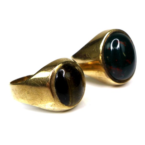 273 - Two 9ct gold gentlemans' rings, the first set with an oval bloodstone of 1.7 by 1.2cm, size R, the s... 