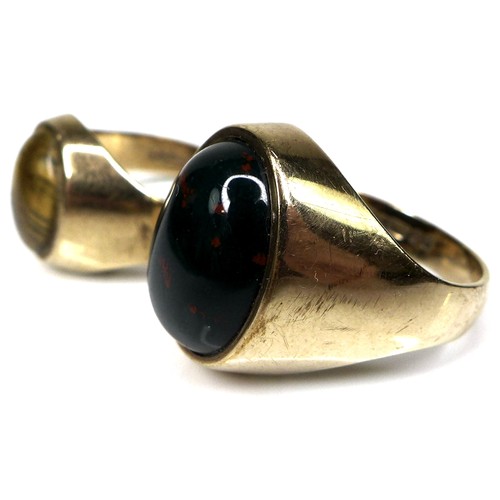 273 - Two 9ct gold gentlemans' rings, the first set with an oval bloodstone of 1.7 by 1.2cm, size R, the s... 