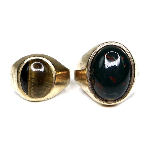 273 - Two 9ct gold gentlemans' rings, the first set with an oval bloodstone of 1.7 by 1.2cm, size R, the s... 