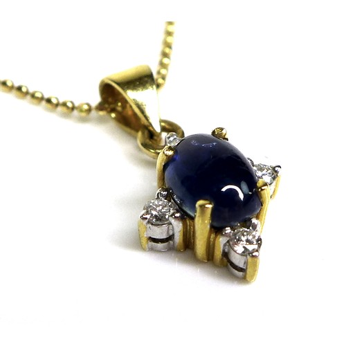 303 - An 18ct gold, diamond and sapphire necklace and ring, formed of an oval sapphire cabochon surrounded... 