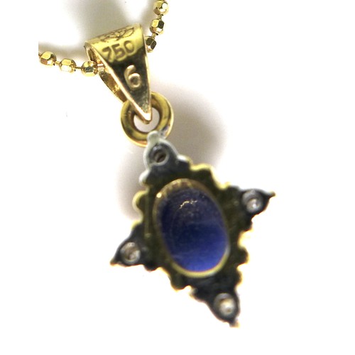 303 - An 18ct gold, diamond and sapphire necklace and ring, formed of an oval sapphire cabochon surrounded... 