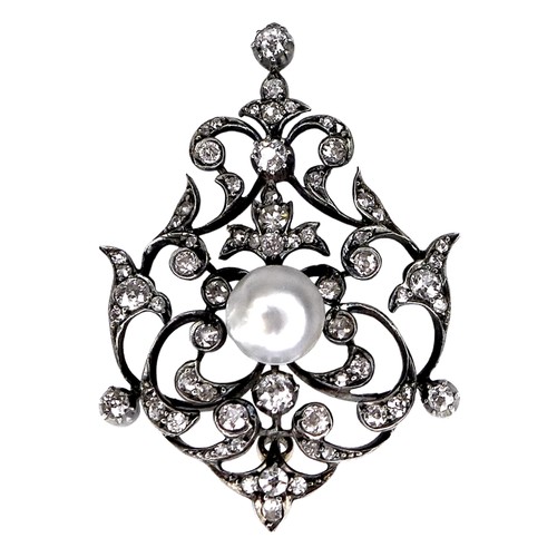 371 - A Victorian diamond and pearl metamorphic necklace, set centrally with a pearl, 8mm, surrounded by f... 