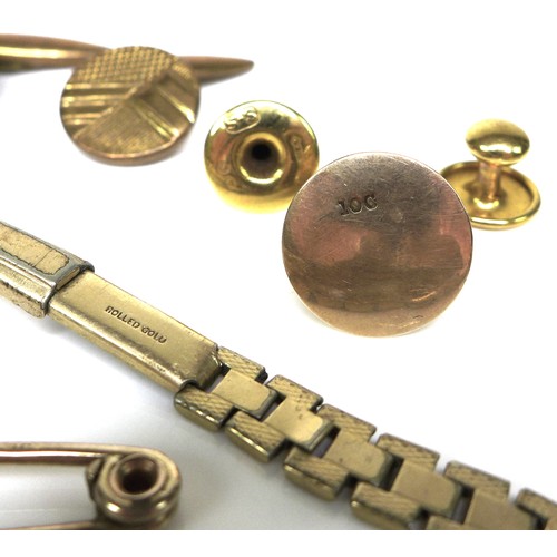 259 - A small group of mixed jewellery, including a pair of 9ct gold shirt studs, and a '10c' stamped sing... 