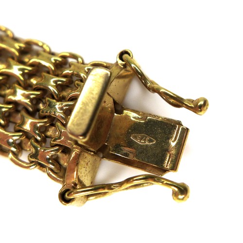 290 - A 9ct gold fancy link bracelet, with press clasp, 9.4g, 1.6 by 19cm long.