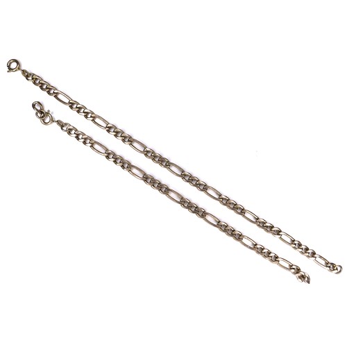 292 - Two 9ct gold figaro link bracelets, one a/f damaged, 8.0g combined, 17 and 20cm long. (2)