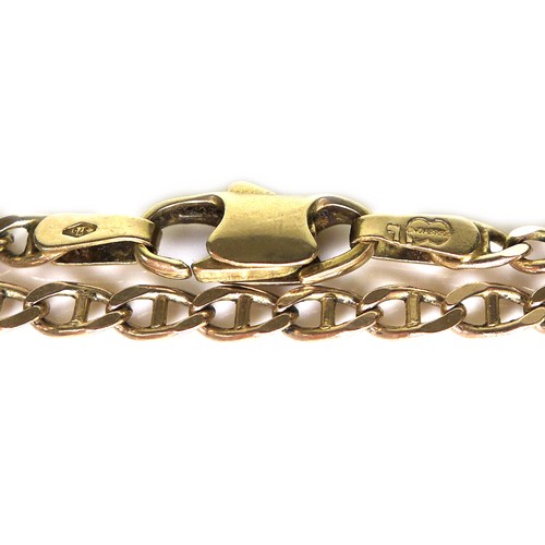 279 - A 9ct gold mariner link chain, 61cm long unclasped, 7.1g.