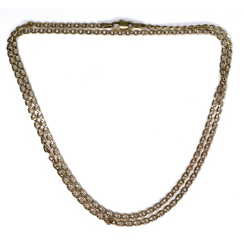 279 - A 9ct gold mariner link chain, 61cm long unclasped, 7.1g.