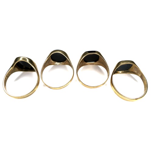 343 - A group of four 9ct gold signet rings, two set with bloodstone and two set with black onyx, 14 to 17... 