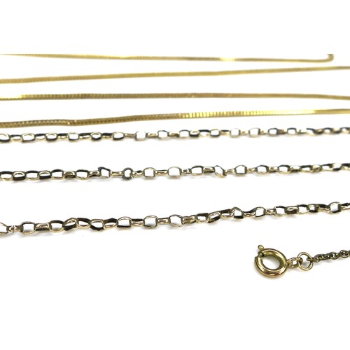 351 - A group of 9ct gold jewellery, comprising necklace, 86cm long, 6.6g, a necklace with barrel clasp, a... 