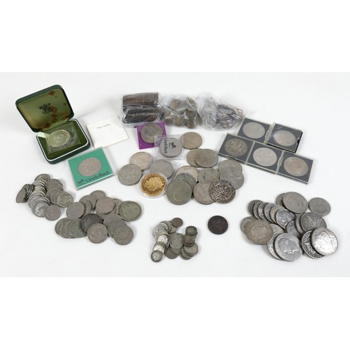 110 - A collection of GB and USA coins, including commemorative crowns, florins, shillings, three and six ... 