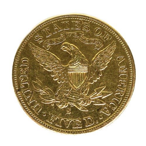 139 - A 1901 US 5 dollar gold coin, 8.3g, 21.1mm diameter.