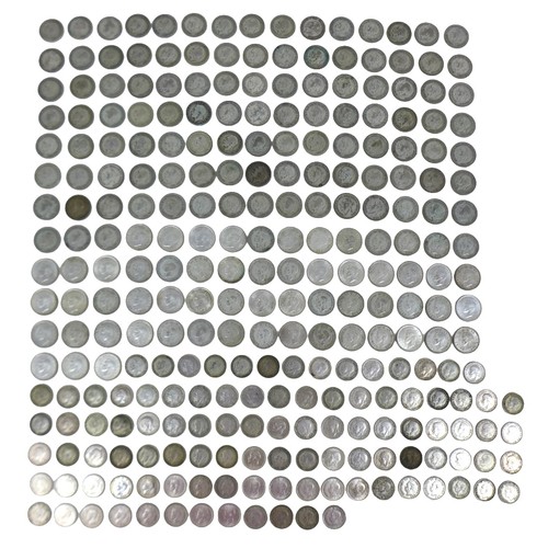 153 - A collection of George V and George VI three-pence and six-pence coins, all post 1920 and pre 1947, ... 