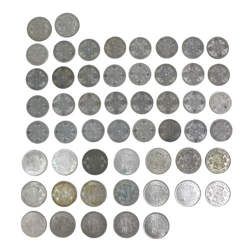 156 - A collection of George V florins and George VI half-crown coins, all post 1920 and pre-1947, approxi... 