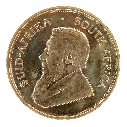 198 - A 22ct gold South African Krugerrand, 1974, 'Fyngoud 1oz Fine Gold', 32.4mm, 34.0g.