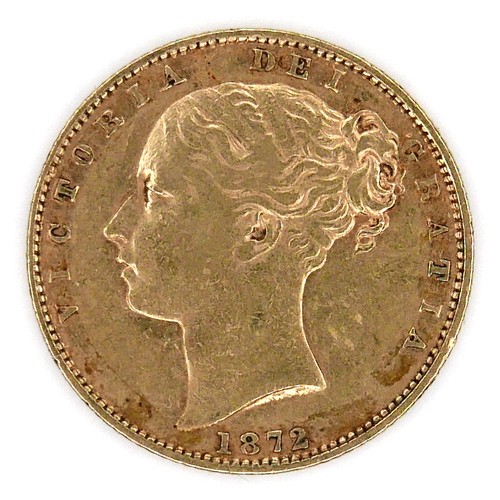 192 - A Victoria Young Head Shield Back gold sovereign, 1872, die number 69.