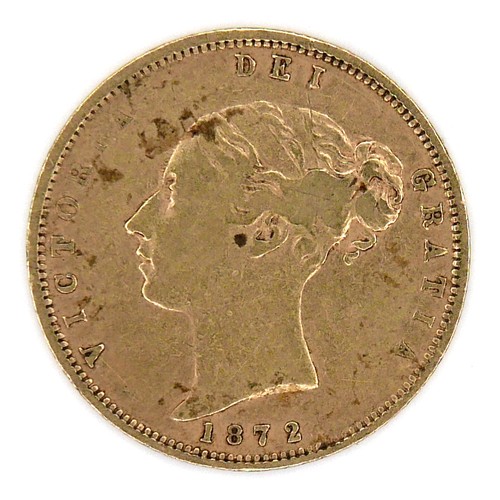 159 - A Victoria Young Head Shield Back gold half sovereign, 1872, die number 294.