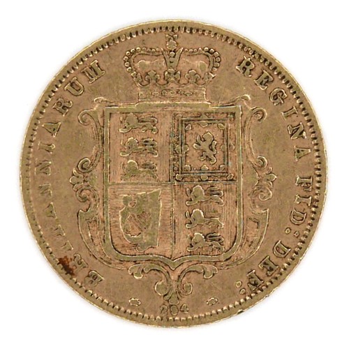 159 - A Victoria Young Head Shield Back gold half sovereign, 1872, die number 294.