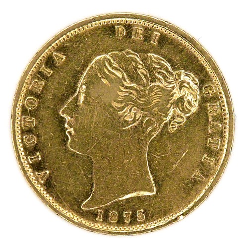 160 - A Victoria Young Head Shield Back gold half sovereign, 1875, die number 23.