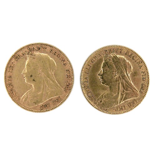 186 - Two Victoria Old Veiled Head gold half sovereigns, 1894 and 1897. (2)